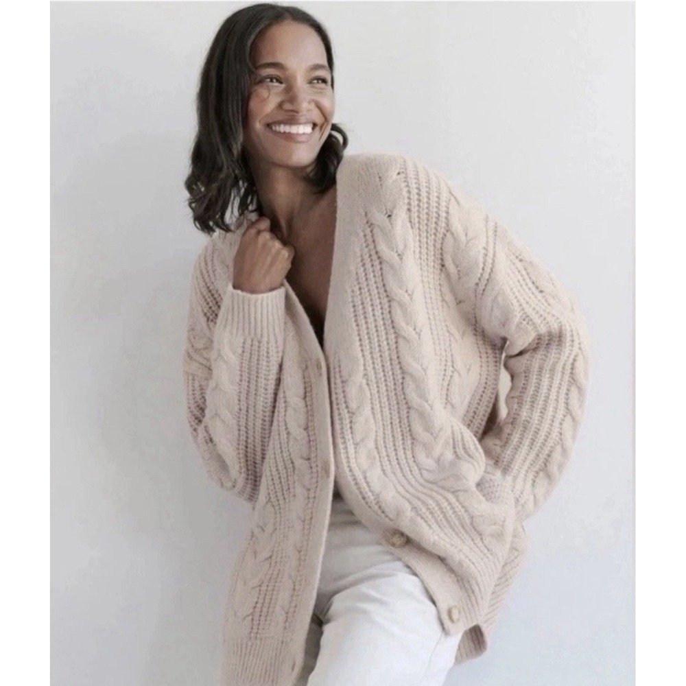 Jenni Kayne Cable Cocoon Cardigan Blush Alpaca Merino Wool Oversized Size XL